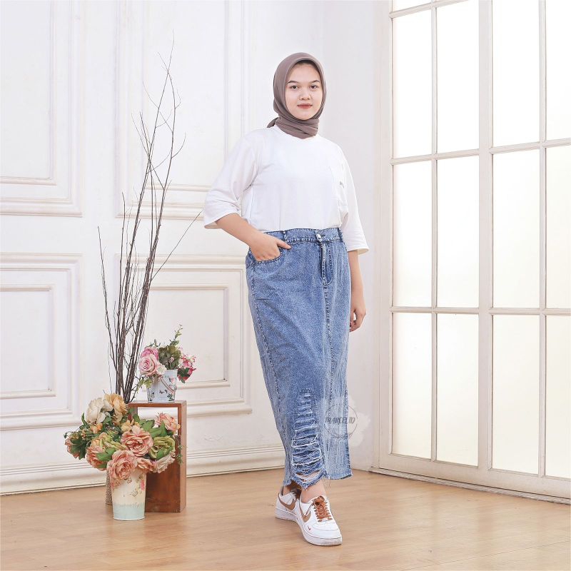 Rok jeans span jumbo sobek