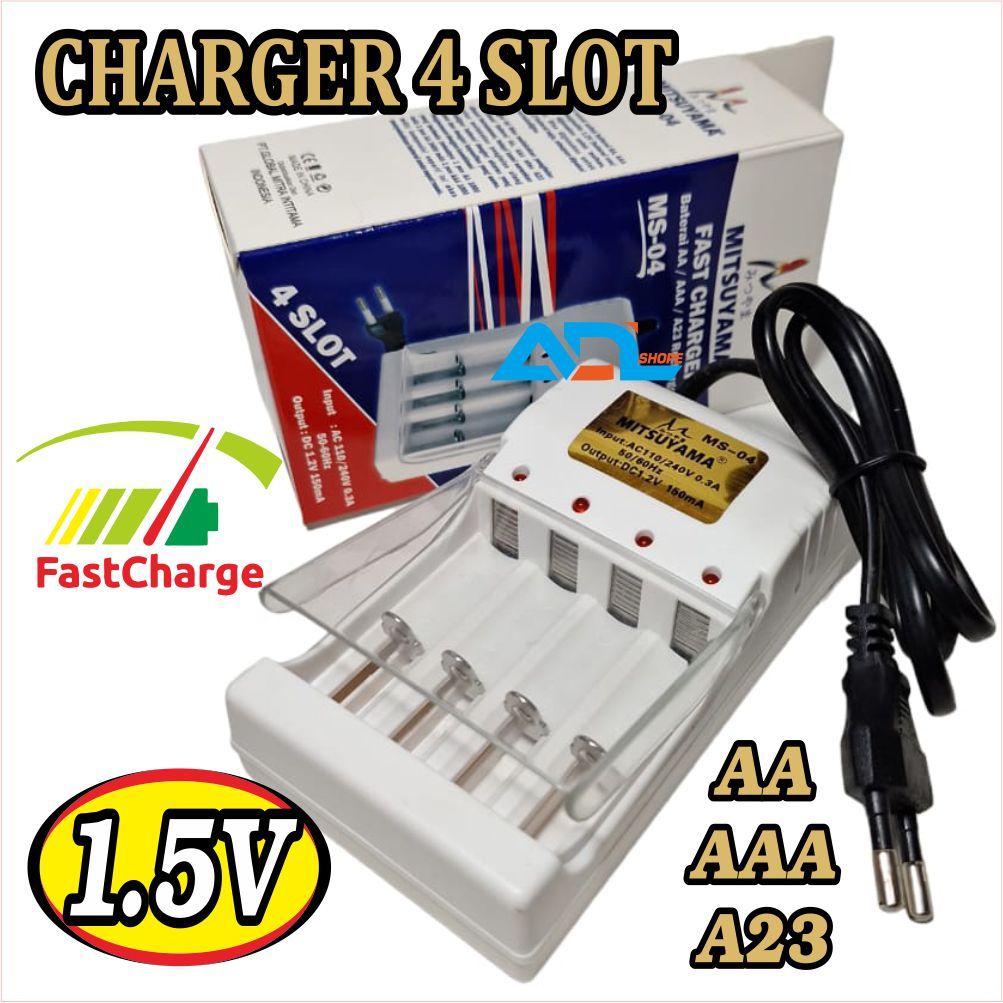 Charger Baterai FAST CHARGING MULTIFUNGSI 4 slot Ni-MH 1.5Volt type batre AA , AAA , A23
