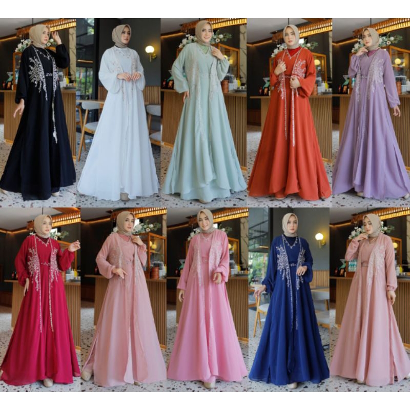 READY ✓✓ KAFTAN NAYLA 3 IN 1 (FREE INER GAMIS ,IKAT PINGGANG DAN CIPUT) KAFTAN EDISI LEBARAN