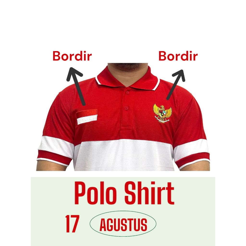 TAN POLO SHIRT 17 AGUSTUS / KAOS KERAH GARUDA INDONESIA / BAJU MERAH PUTIH BORDIR GARUDA