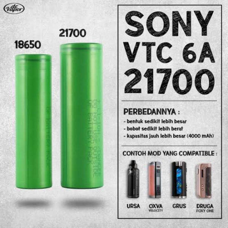 Baterai SONY VTC6A 21700 4000MAH 40A ORIGINAL l