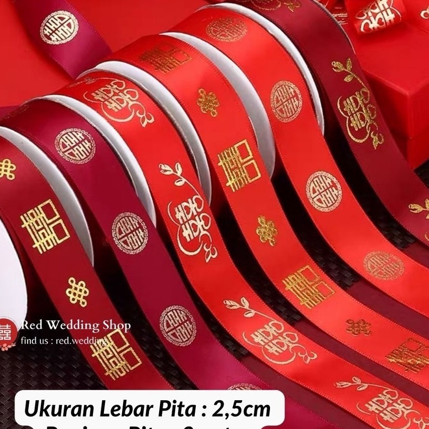 

KF7 Tali Pita LOGO Shuang Xi Emas Gold Wedding Sangjit Kado Per Roll 22meter