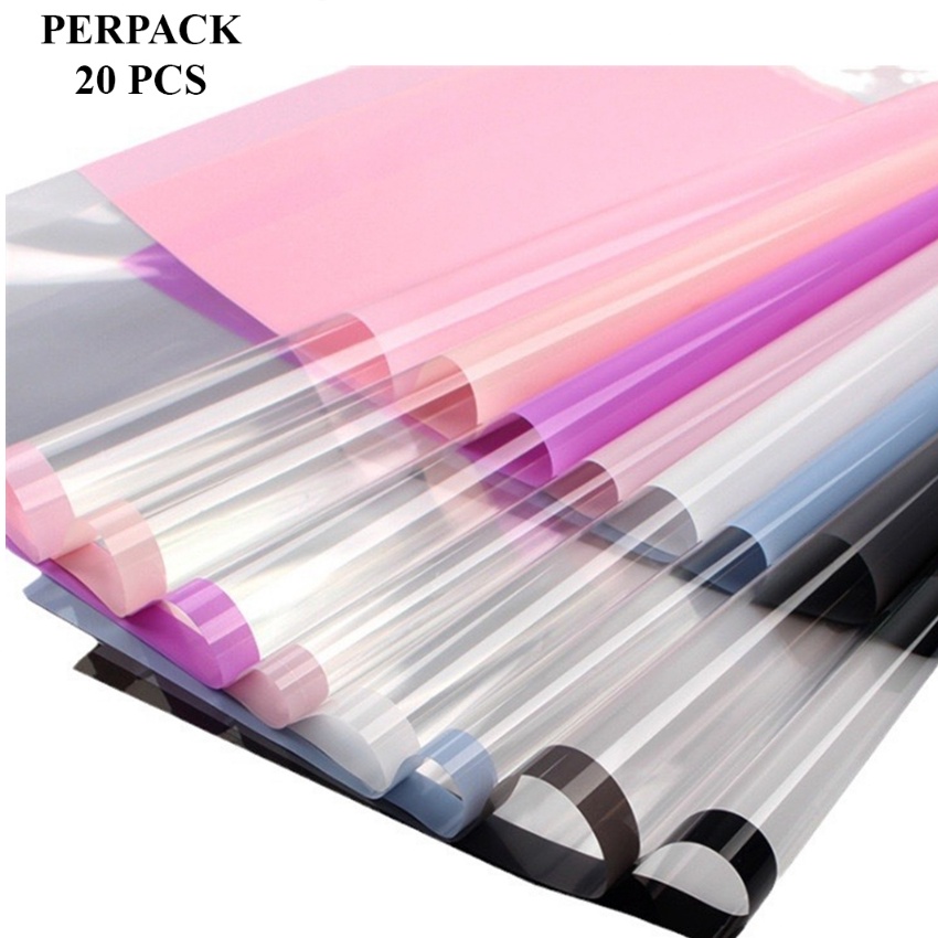 

KI3 2 Lembar Kertas Buket Cellophane Flower Wrapping Paper Color Frame Transparan List Waterproof PERPACK KB654