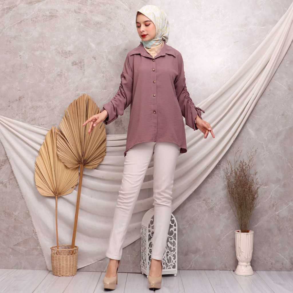 HARGA GROSIR CASSY BLOUSE ATASAN CRINKLE TANGAN SERUT ATASAN CRINKLE
