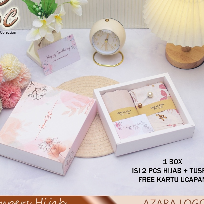 

Terbatas Hamper hijab Segiempat Azara motif metal logo Hadiah guruweddingulang tahun idul fitri dll