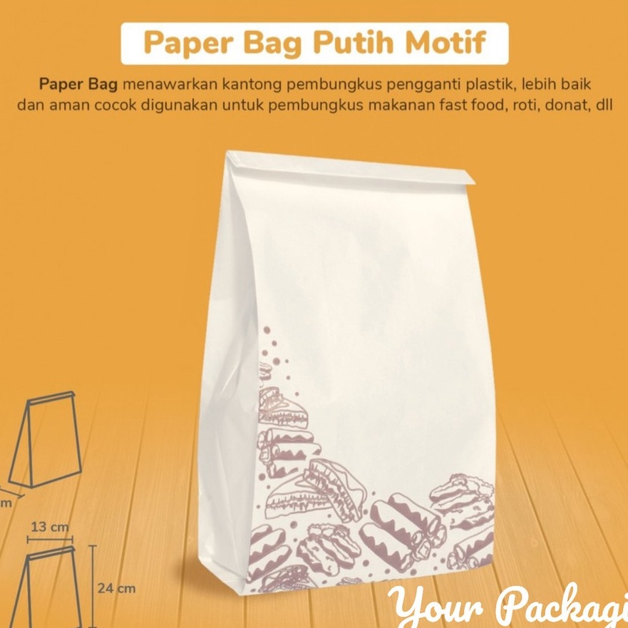 

HJ6 Isi 1 Kemasan Kantong Kertas Paper Bag Grade Kantong Kertas 13x25x8 Paper Bag PUTIH Kraft Bag Pembungkus Wadah Makanan Gorengan