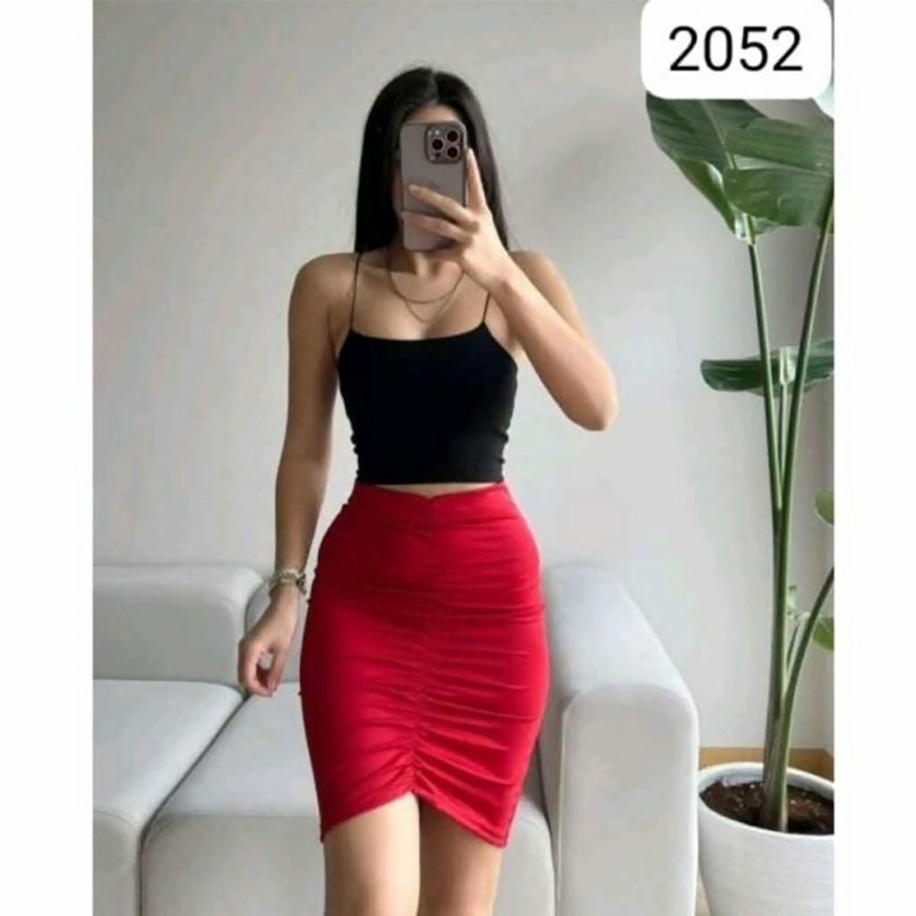 2052 Setelan Rok Mini Atasan Tanktop Kombinasi Warna - Set Wanita 2 in 1 Baju nyanyi LC Party Pesta