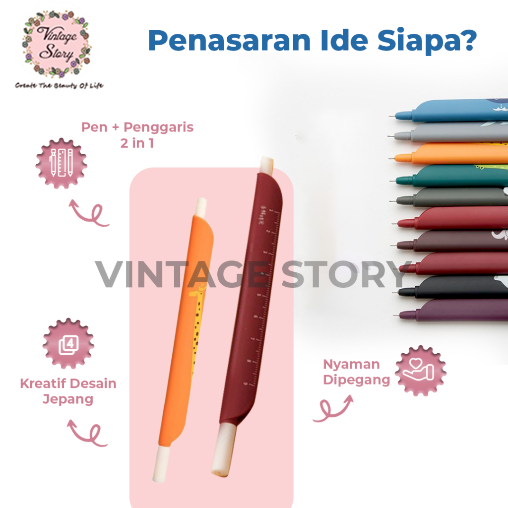 

Pulpen Penggaris Aesthetic 2 in 1 Motif Karakter Alat Atk Desain Jepang 0.38mm
