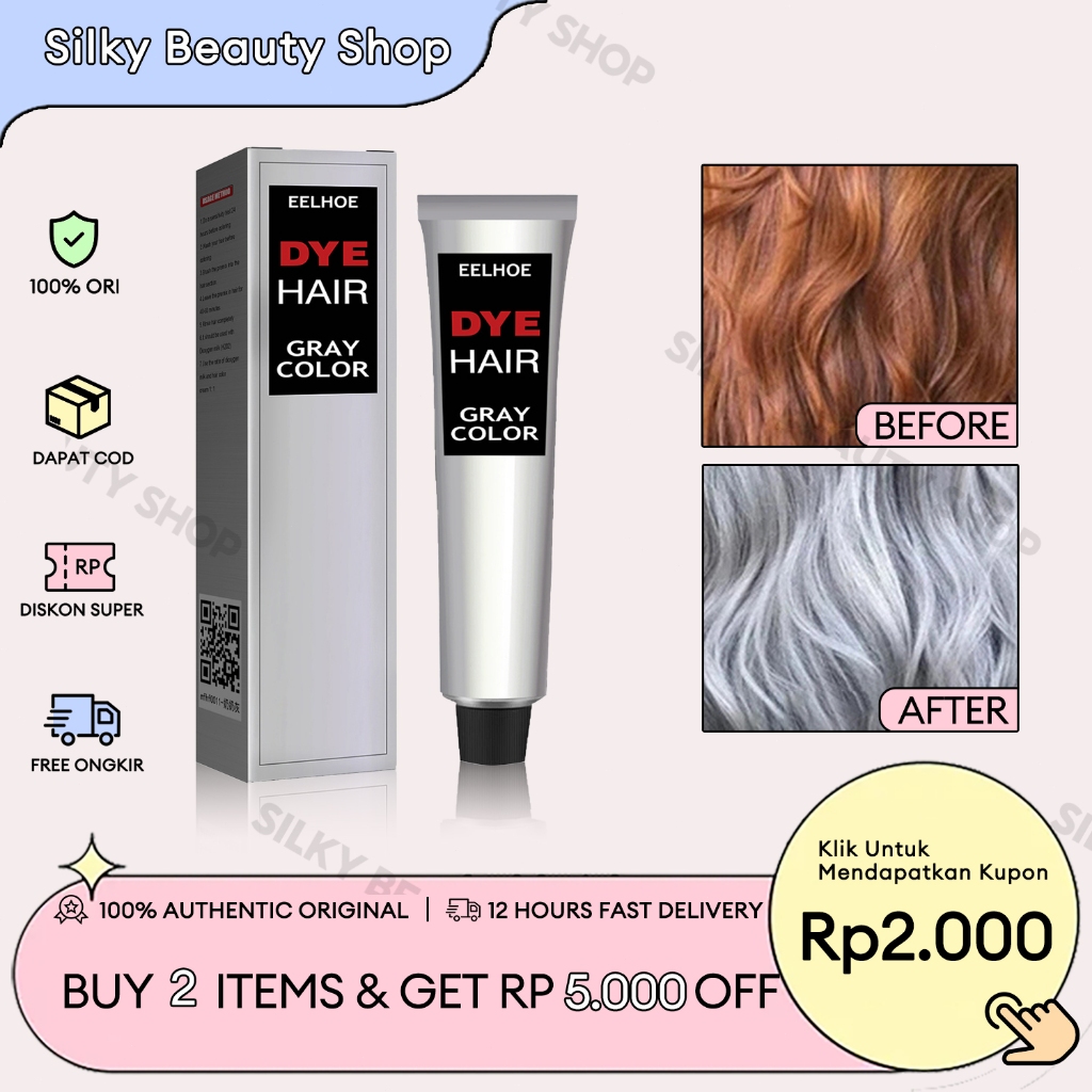 EELHOE [Beli 3 Gratis 2/COD] Cat Rambut Bagus Gray Hair Dye 100ml Cat Rambut Abu Silver Gray Hair Di