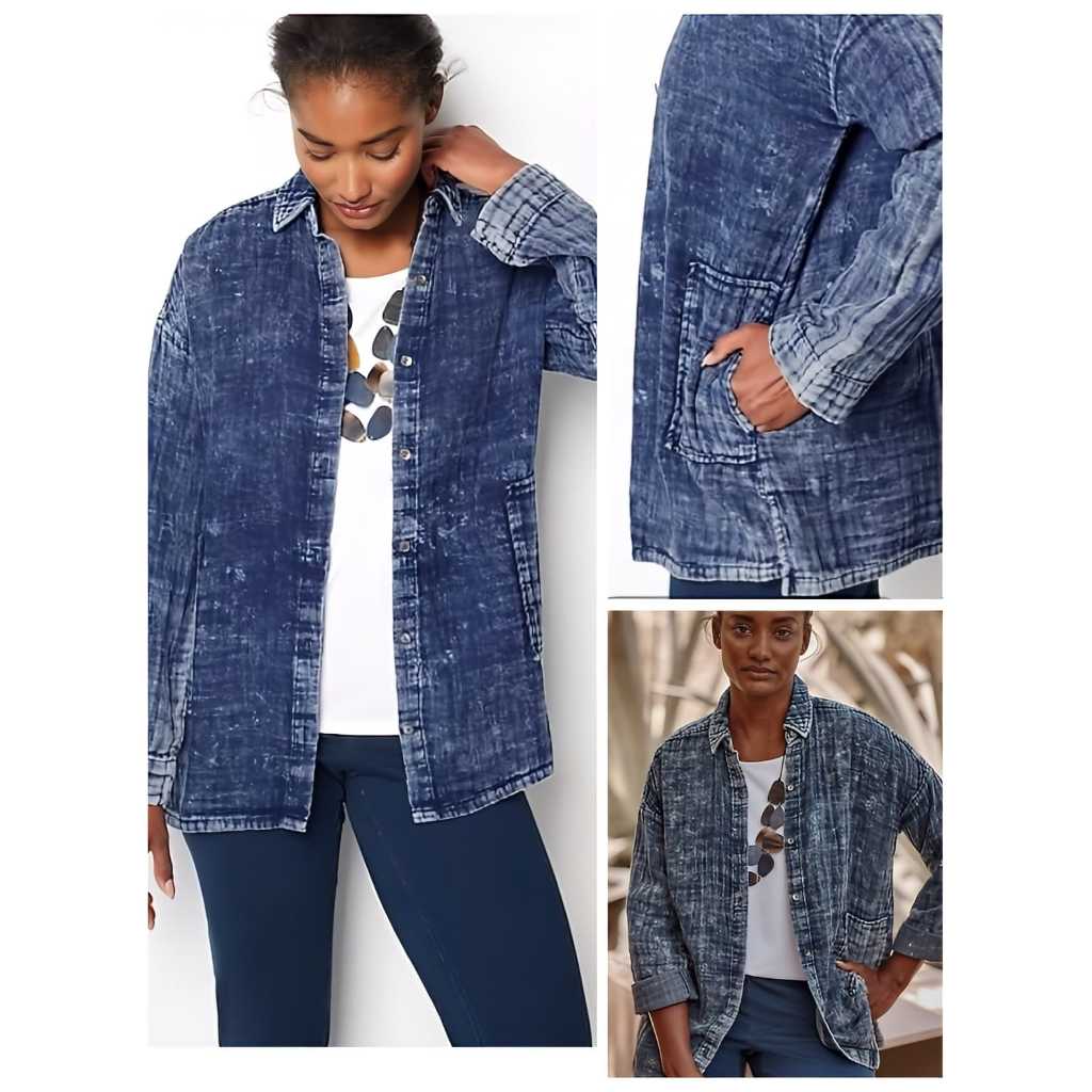 Jaket Shirt Pure J.JILL Indigo Washed Double-Cloth Tunic Jacket