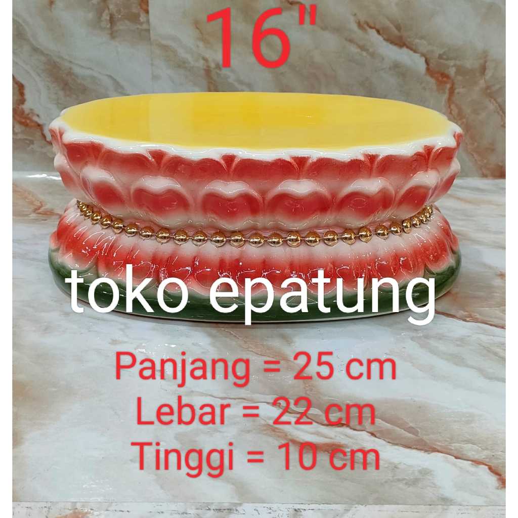 tatakan teratai / dudukan patung dewi kwan im - motif teratai - keramik - 16 inch -g24