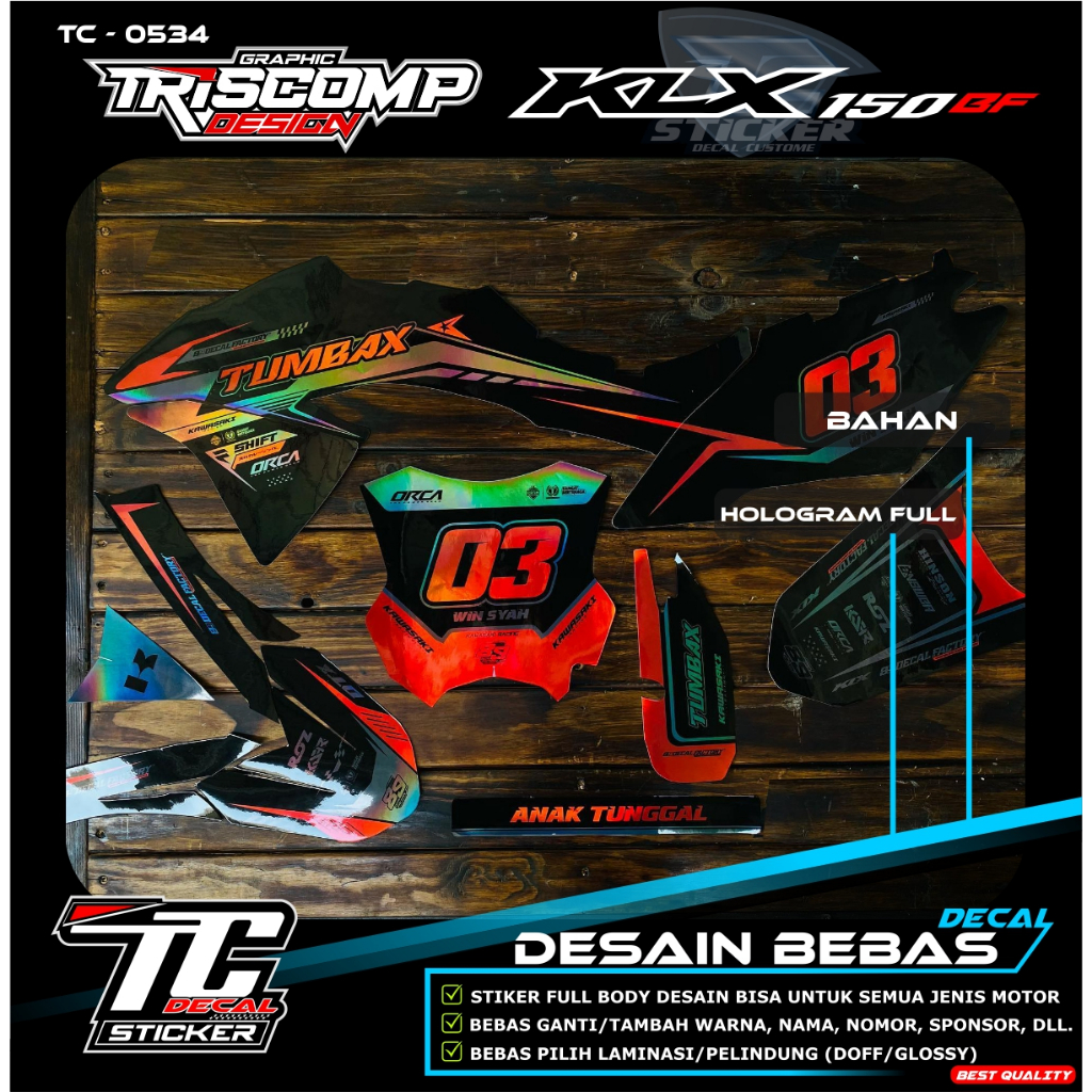 Decal KLX 150 New Hologram Sticker KLX 150 BF Full Body Desain galaxy motif hologram pelangi Custom 