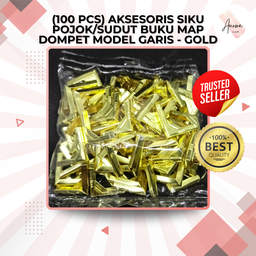 

(100 PCS) AKSESORIS SIKU POJOK/SUDUT BUKU MAP DOMPET MODEL GARIS - GOLD