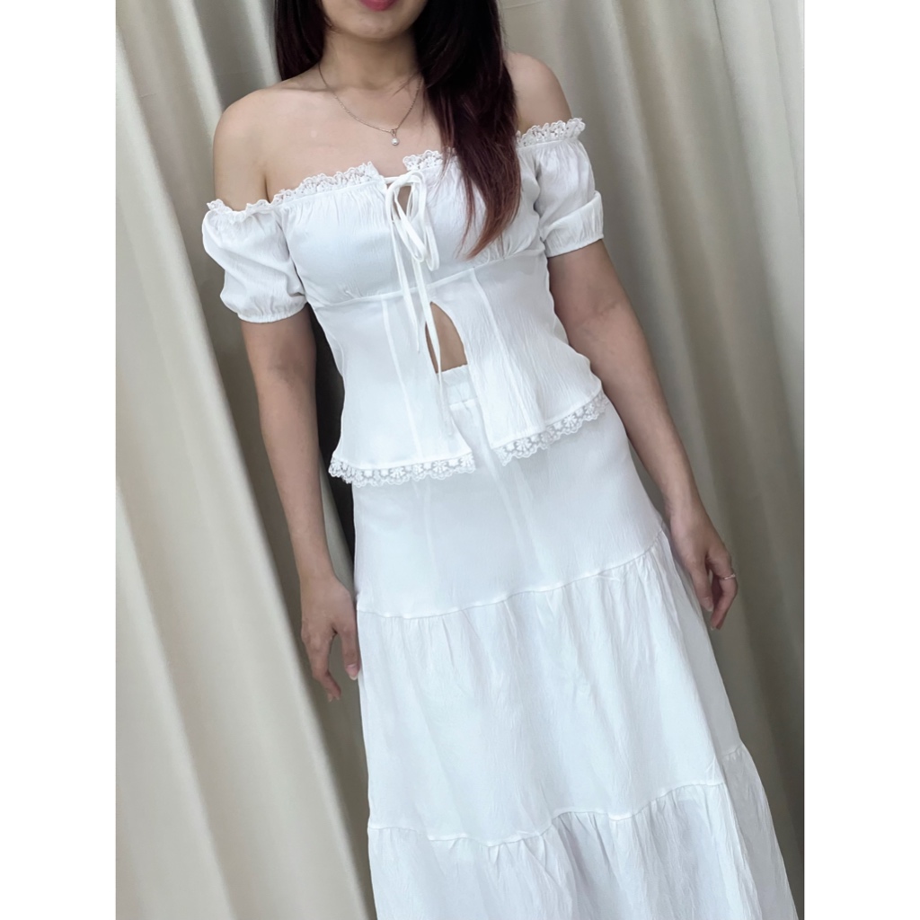 Anna Set One Set Wanita Kekinian Korean Style Baju Pantai Rok Maxi Sabrina