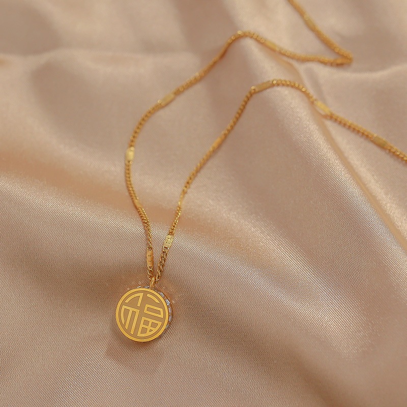 Kalung Titanium Wanita Rantai Liontin Koin Emas 99Authentic Premium Terbaru2024