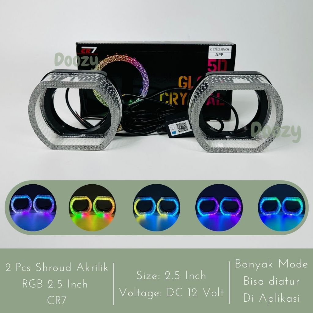 CR7 Sepasang Shroud Khusus Biled 2.5 Inch Akrilik RGB Aplikasi Shroud Crystal RGB App Banyak Mode
