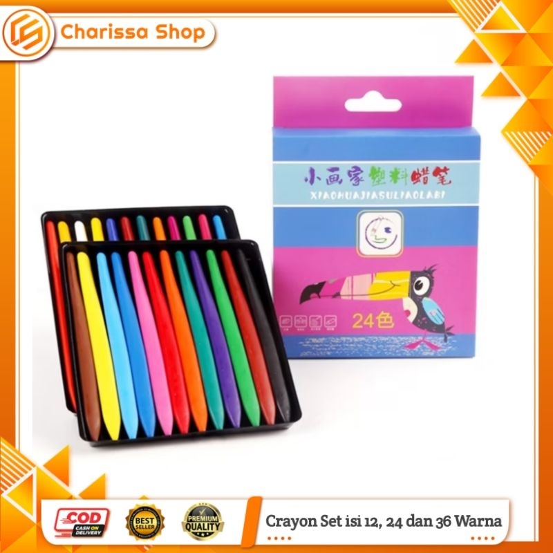 

Crayon Set isi 12, 24 dan 36 Warna / Alat Warna Anti Kotor / Pensil Warna Krayon