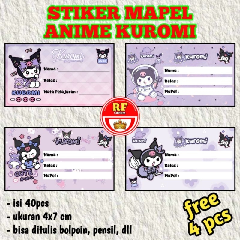 

(free 4pcs)40 PCS STIKER MAPEL / LABEL NAMA BUKU SEKOLAH / STIKER MATA PELAJARAN TEMA ANIME KUROMI