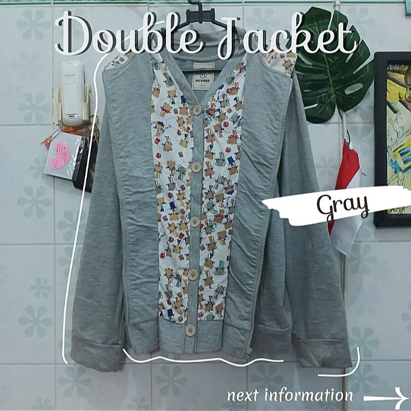 Jaket Gray Kancing dan Zipper | Double Lapis Jaket