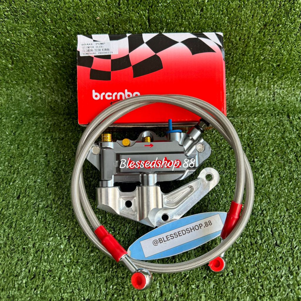 PAKET KALIPER MONOBLOK 4 PISTON BRCNB + 2 BAUT KRUCUT + SELANG REM DEPAN 95CM + BREKET KALIPER NINJA
