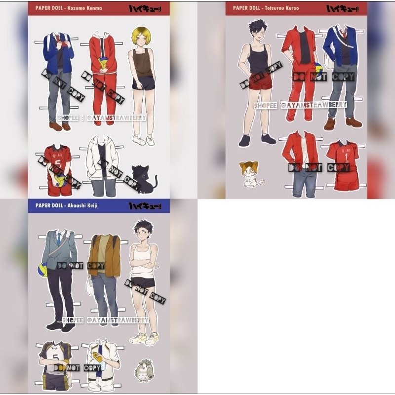 [MIN ORDER 5K] Paper Doll BP-BPan Bongkar Pasang Anime Haikyuu - Nekoma Kenma Kuroo Akaashi