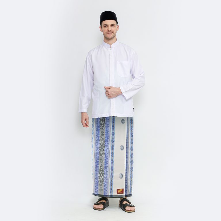 Sarung ATLAS Premium 790 Jacquard Songket Putih Biru
