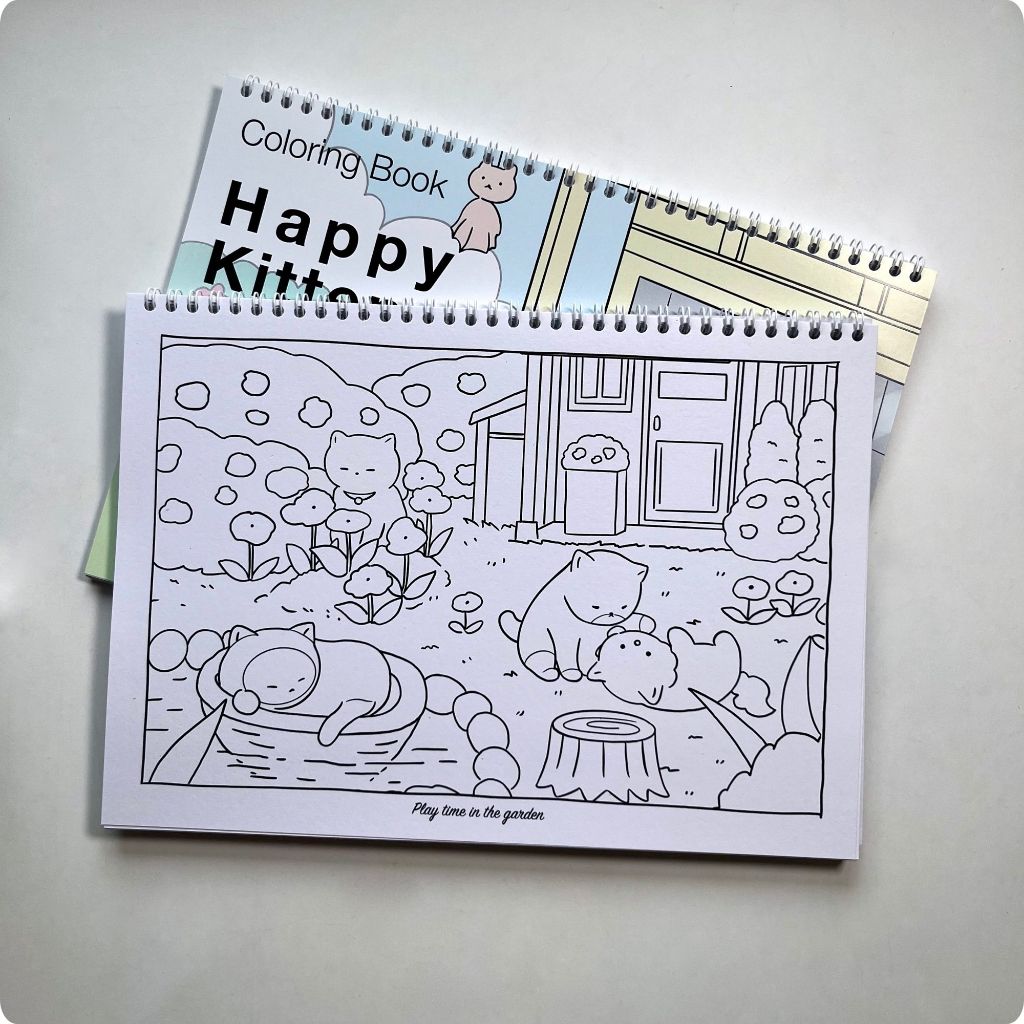 IK6 Colorscape Happy Kittens Coloring Book - For Markers & Mixed Media - Cute Kawaii