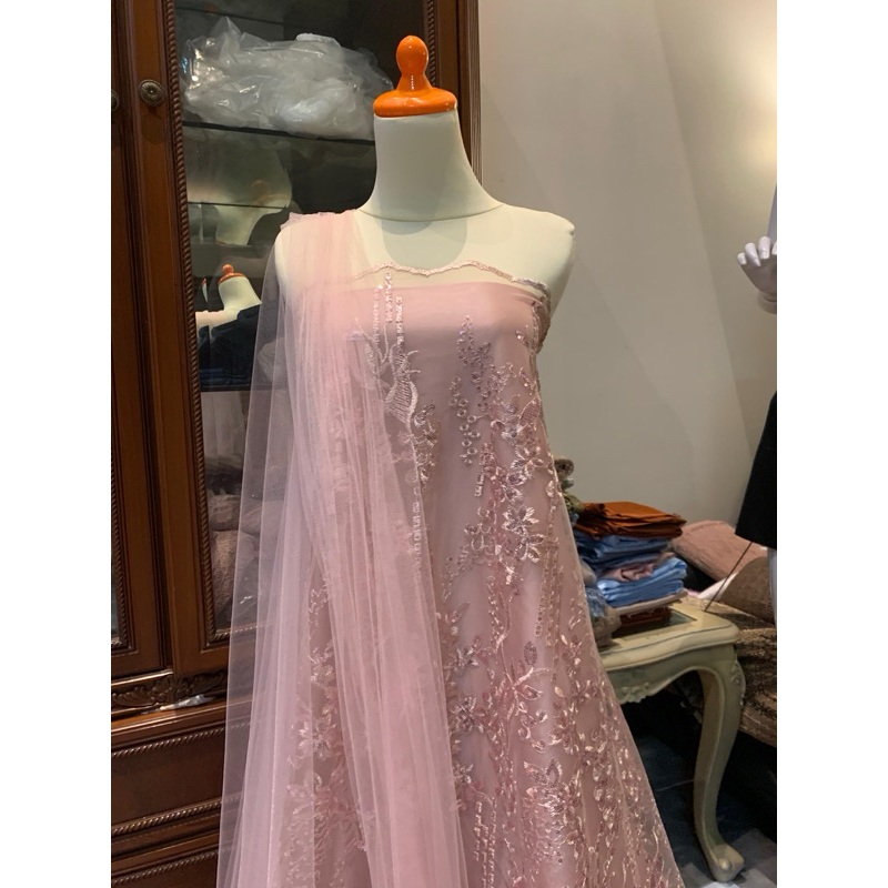 Bahan kain Brukat Tile Payet Sequin Gracia Warna Rosegold