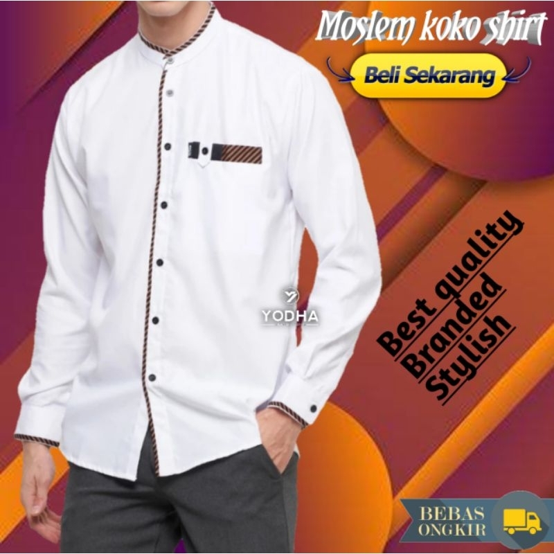 BAJU KOKO PRIA LENGAN PANJANG PUTIH KOMBINASI KEMEJA KOKO DEWASA KATUN TOYOBO ABU SAGE