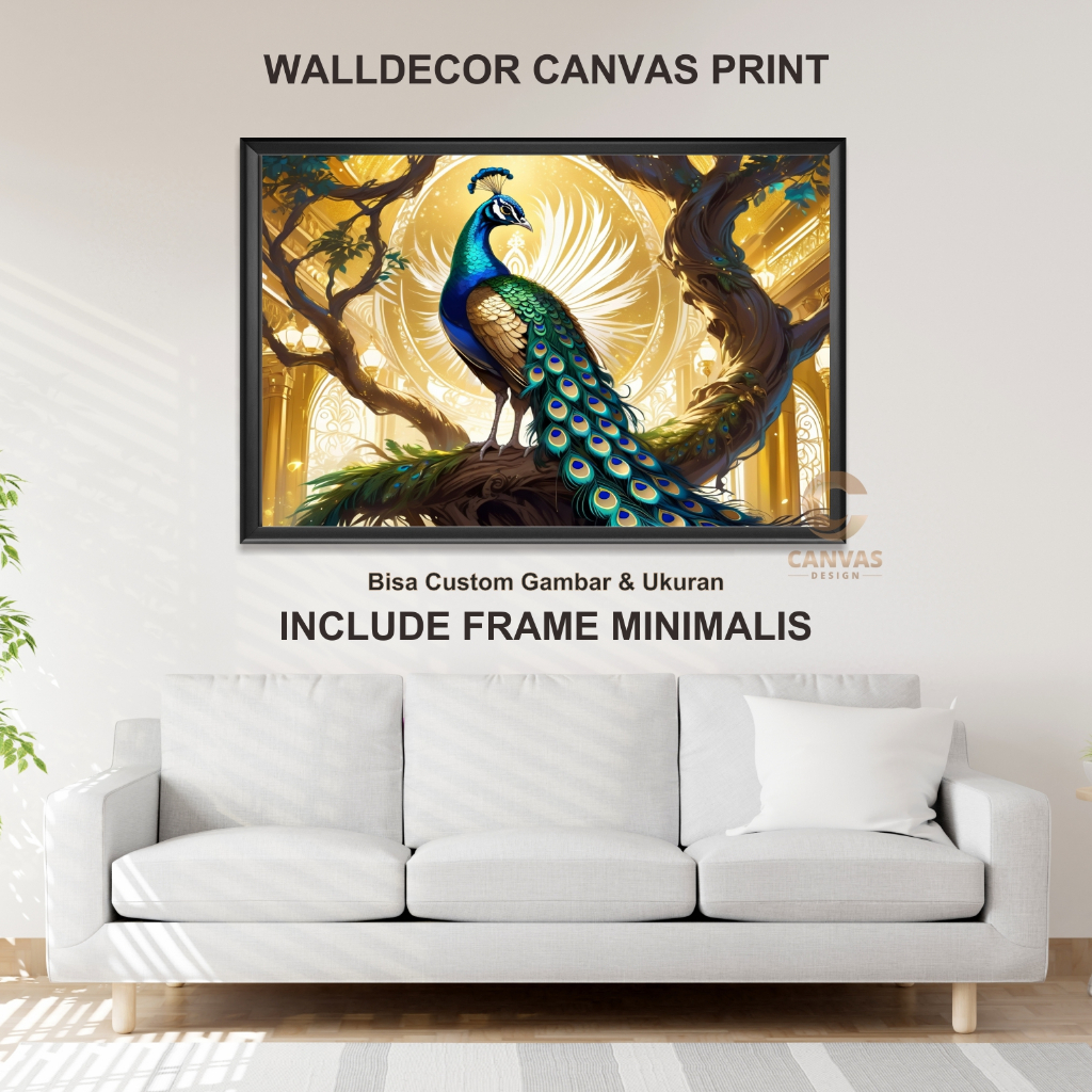 Hiasan Dinding Ruang Tamu Lukisan Merak Modern Print Art - Wall Decor Canvas Print