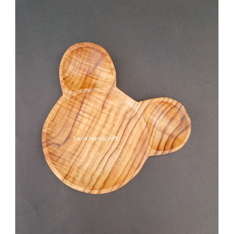piring kayu/piring makan anak/bayi/piring karakter mickey kayu jati