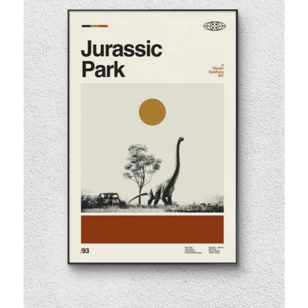 Poster Dinding Aesthetic Bingkai Kayu Premium Film | Jurassic Park| FREE GANTUNGAN & BUBBLE WRAP