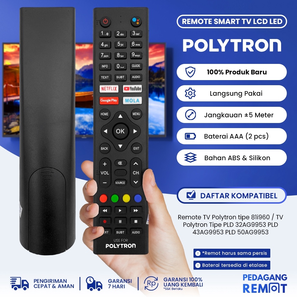 DISCOUNT Remot Remote TV Polytron LCD LED Android Smart TV 81i96 PLD 32AG9953 PLD 43AG9953 PLD 5AG99