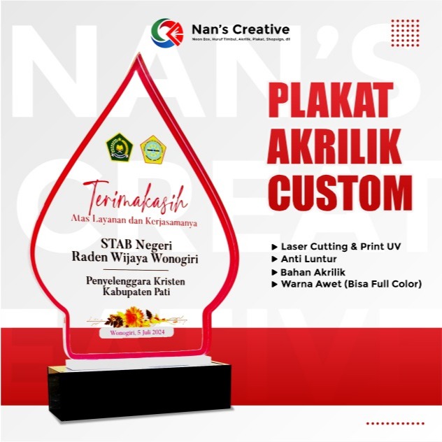 PLAKAT AKRILIK CUSTOM/Plakat kenang-kenangan/Plakat Akrilik