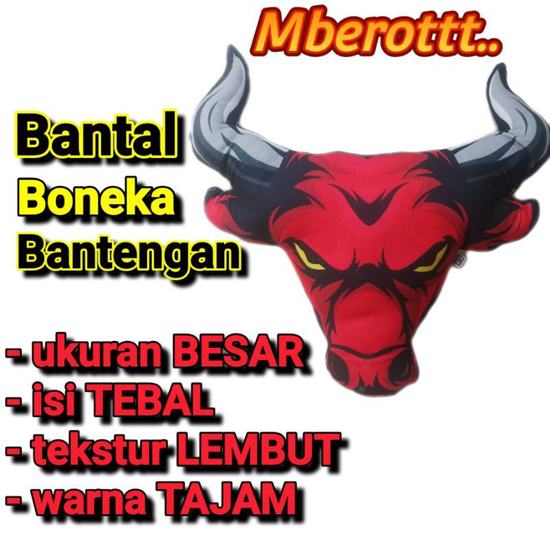 Bantal boneka kepala banteng Bantengan mberot mainan anak