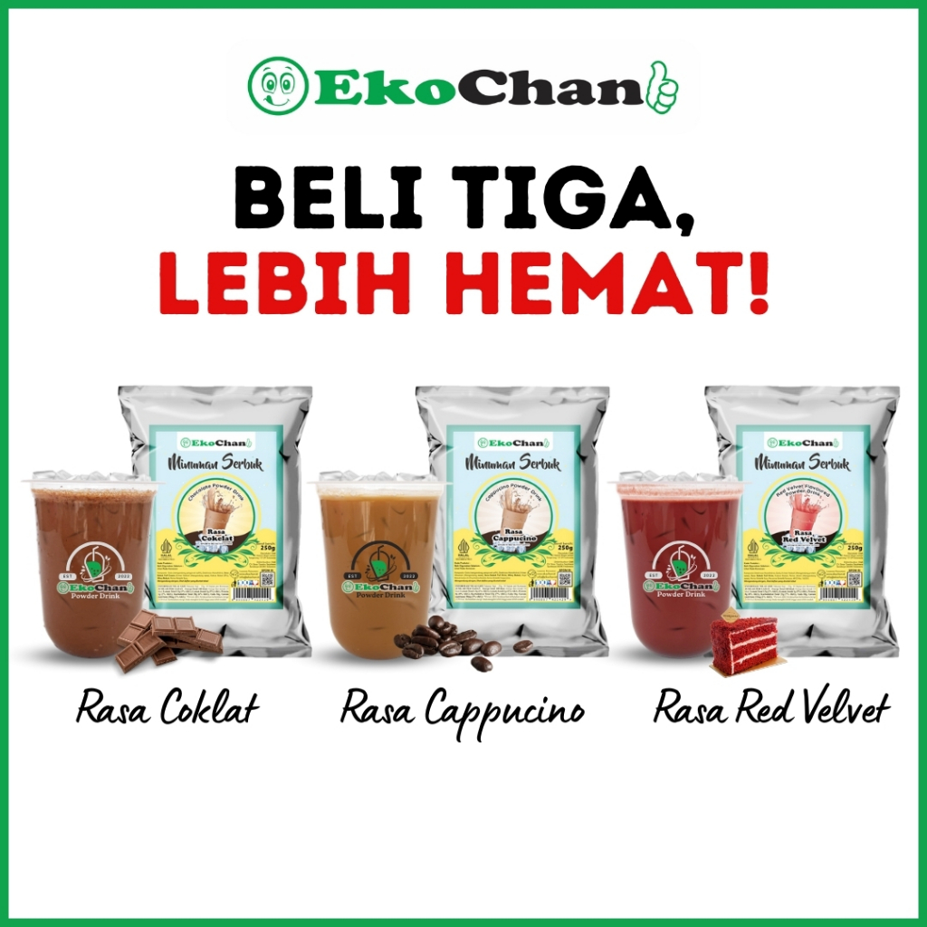 

Paket Murah Nampol Bubuk Minuman EkoChan (Cappucino - Coklat - Red Velvet)