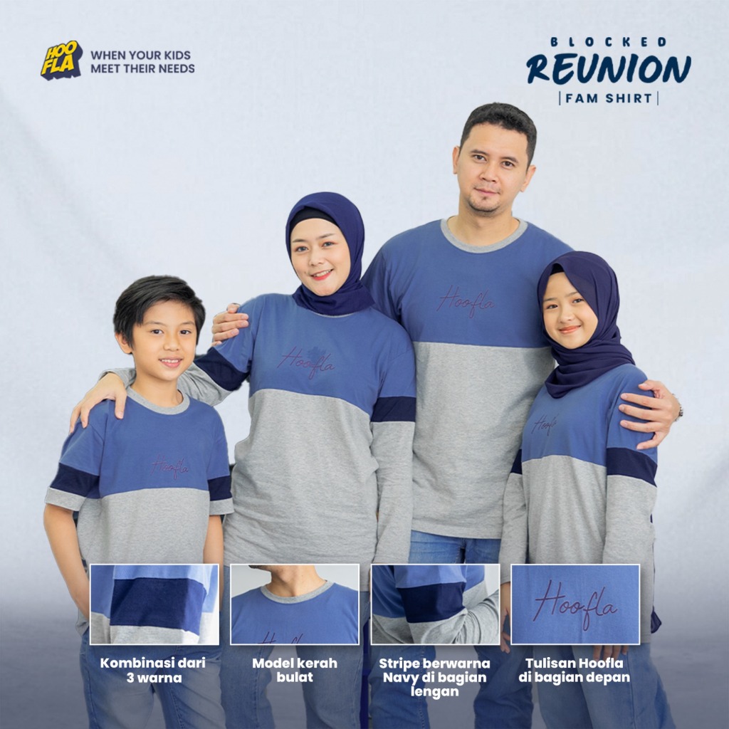 𝐌𝐎𝐎𝐘𝐀 - Baju Kaos Couple Sarimbit Keluarga Ibu Ayah Anak Biru Muda Blocked Series by Hoofla