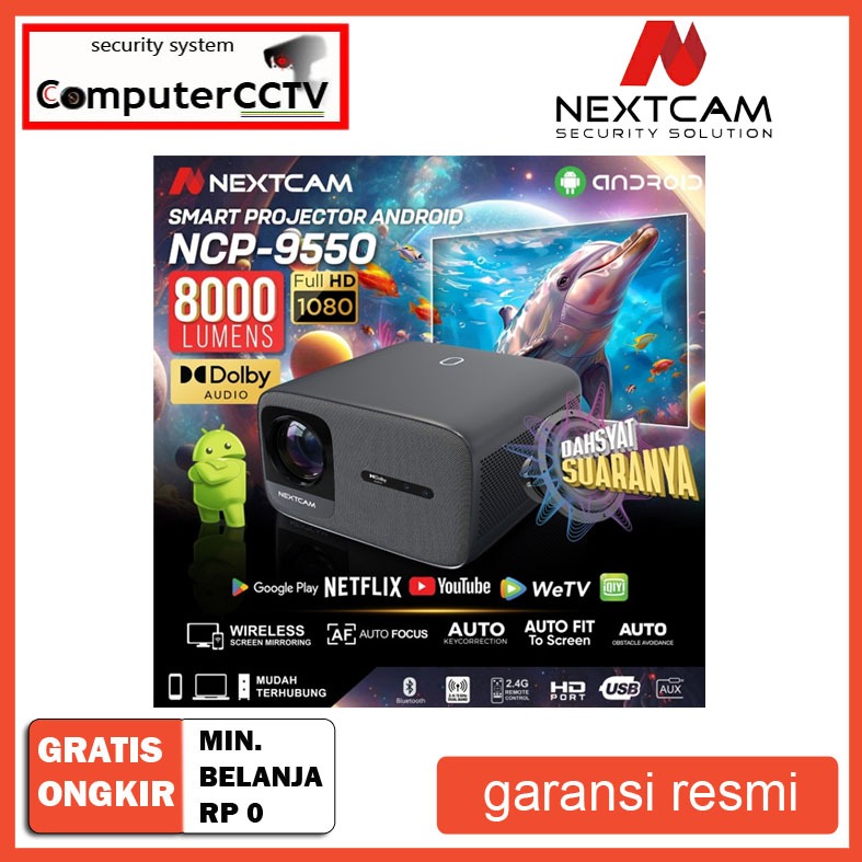 Proyektor Nextcam android NCP-9550 XBS smart projector dolby 8000lumens 1080HD