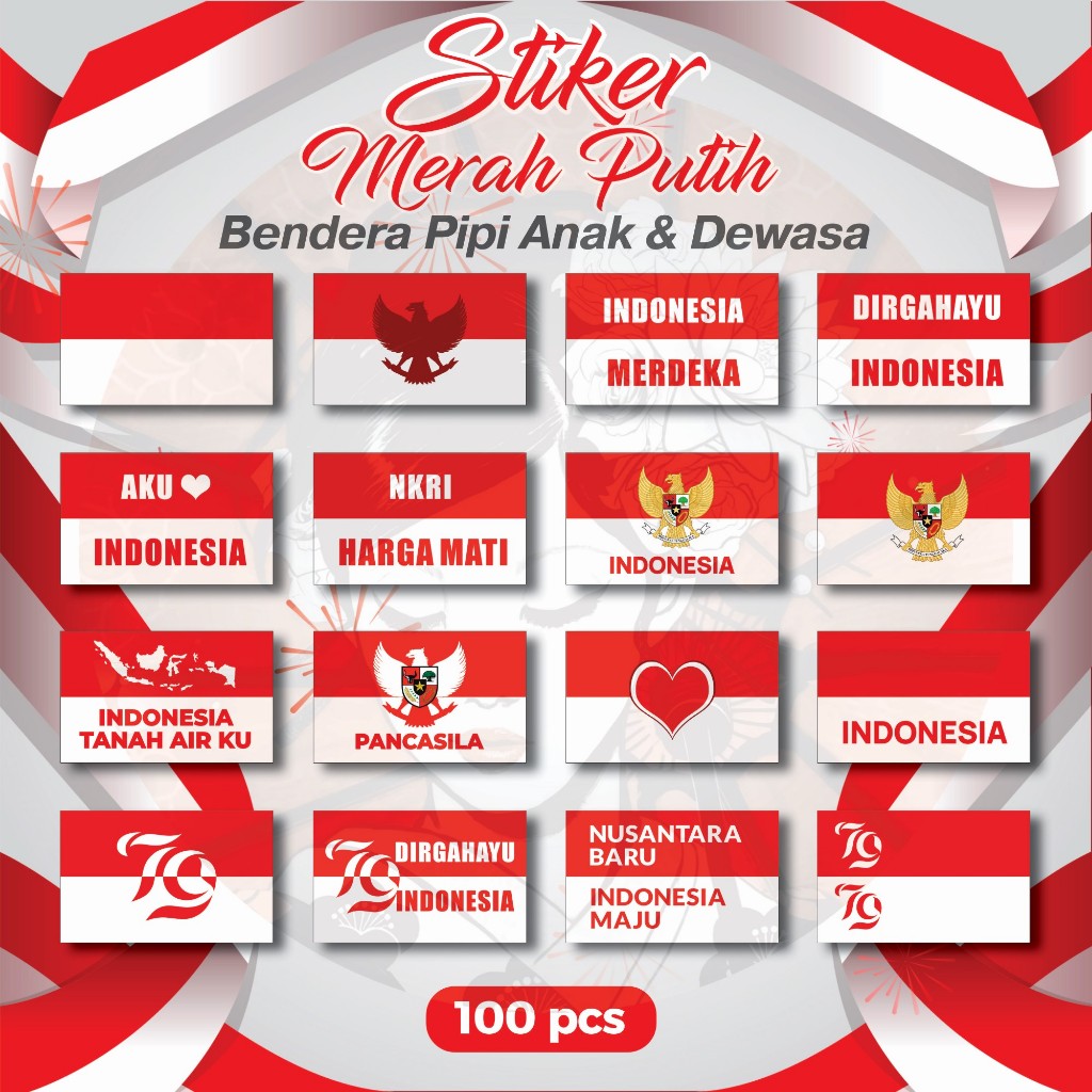 

Stiker Pipi Bendera 100 Pcs / Sticker Merah Putih / Sticker Bendera Tempel Pipi / Anak Dewasa