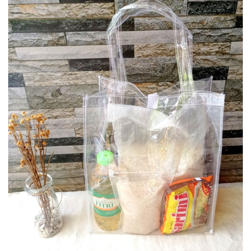 

Tas hampers sembako mika transparan , tas hajatan mika bening tebal P25xL13xT30