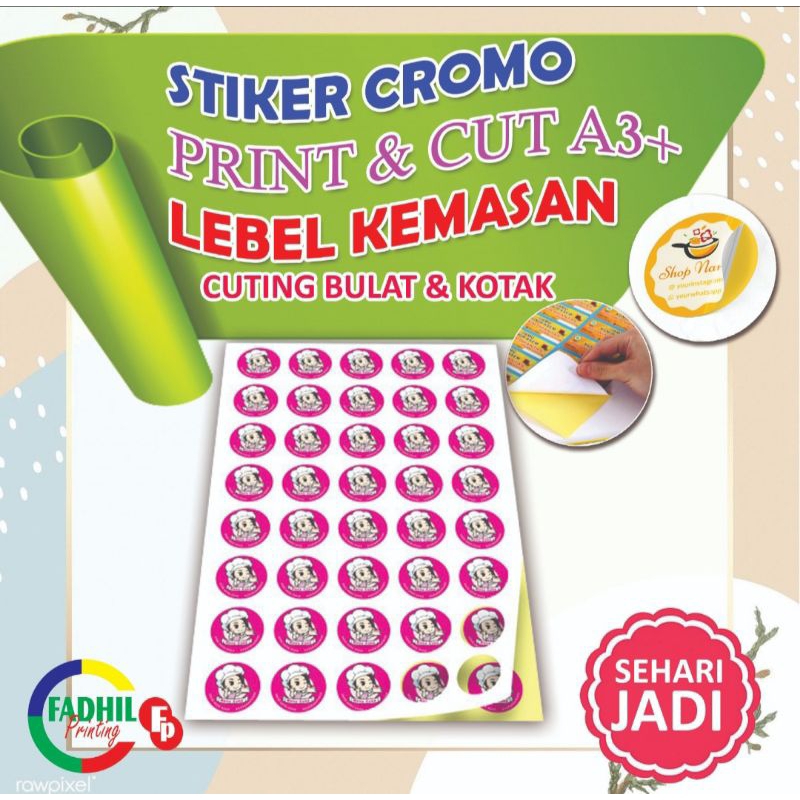 

STIKER CROMO PRINT & CUT BULAT/KOTAK UK A3+ (30X45CM)