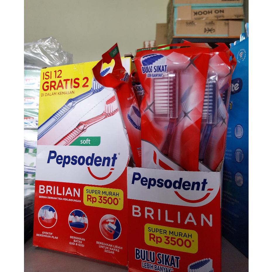 Pepsodent Brilian Soft / Sikat Gigi Pepsodent Brilian (1Dus Isi 12+2pcs)