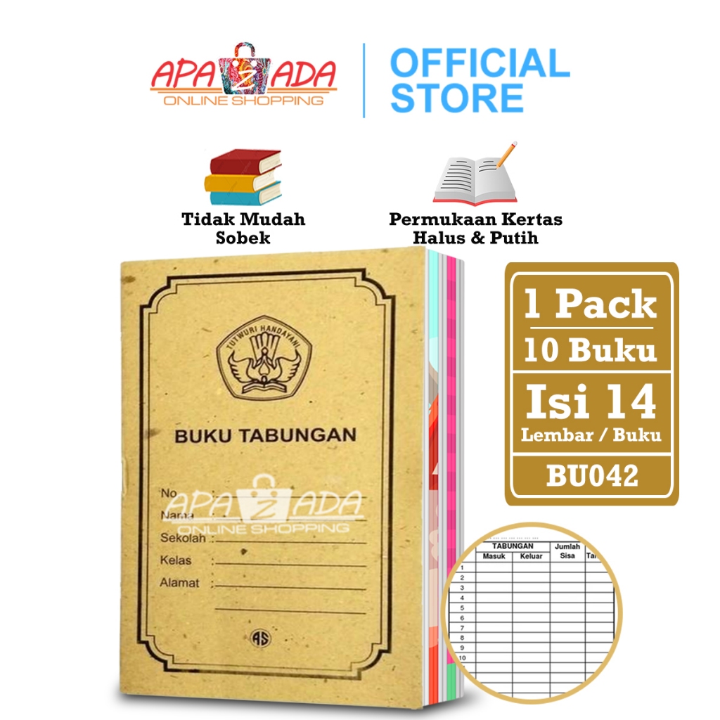 

Apazada - Buku Tabungan Anak Isi 14 Lembar [1 Pack - 10 Pcs Buku] / Buku Tabungan Sekolah BU042