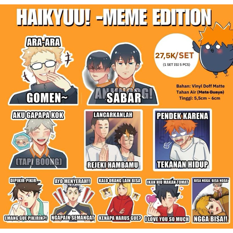 

STIKER HAIKYUU MEME LUCU KOCAK ISI 5 PCS || STIKER TAHAN AIR AWET || stiker anime lucu