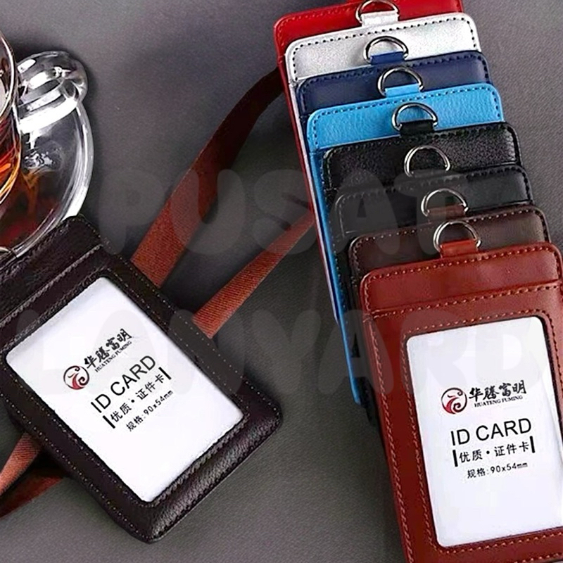 

ID Card Holder Lanyard Kulit Coklat Hitam Biru