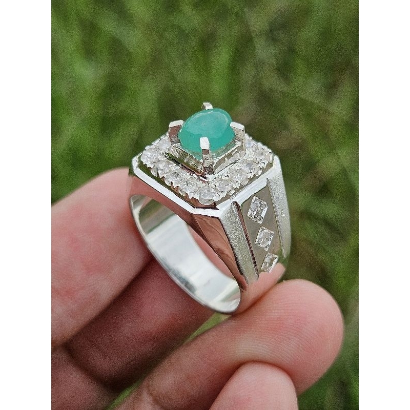 Cincin cowok batu zamrud berlian banjar cincin silver handmade natural emerald cincin berlian harga 