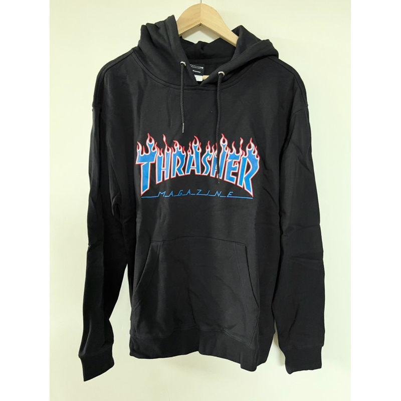 THRASHER - Flame Blue Black Hoodie (size M)