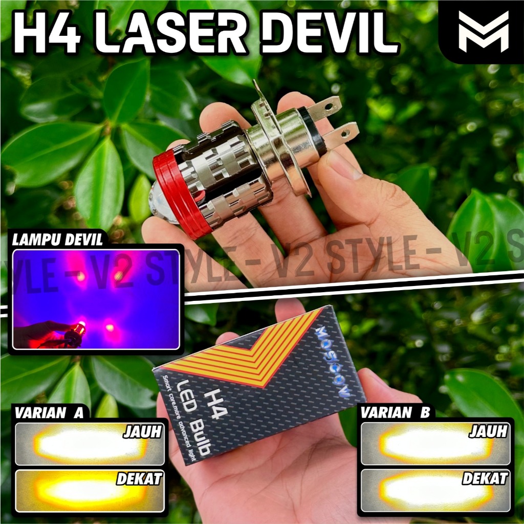 LAMPU DEPAN LED H4 LASER HIGH LOW WHITE YELLOW STEEL GUN CANON LASER DEVIL EYE FLASH KEDIP LED SOCKE