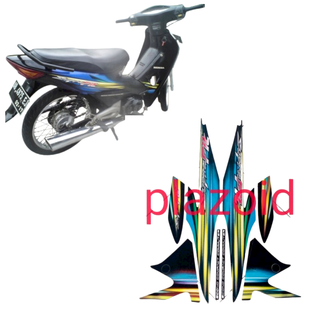 striping stiker lis body motor supra fit new 2005 full hitam-biru