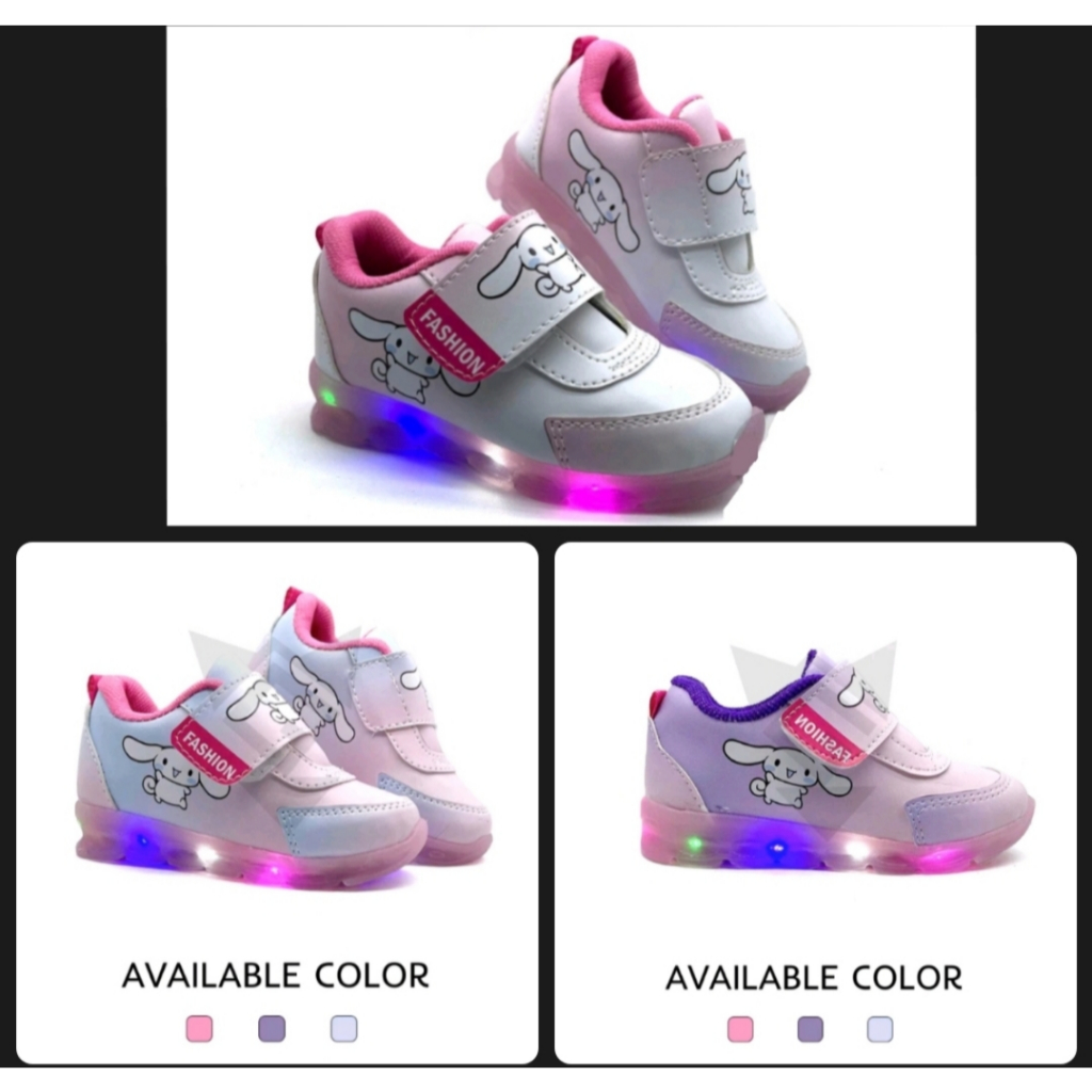 Sepatu Cinnamoroll LED Anak Perempuan Lucu size 22-30/ Sepatu Sneakers Casual Sport Anak Cewek Lampu